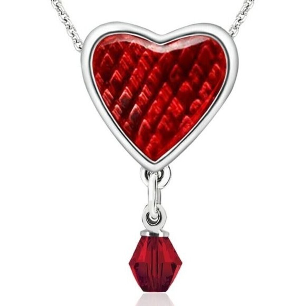 Red Quilted Heart Swarovski Crystal Pendant Necklace – Sterling Silver 0.925 Ovl - Picture 6 of 9